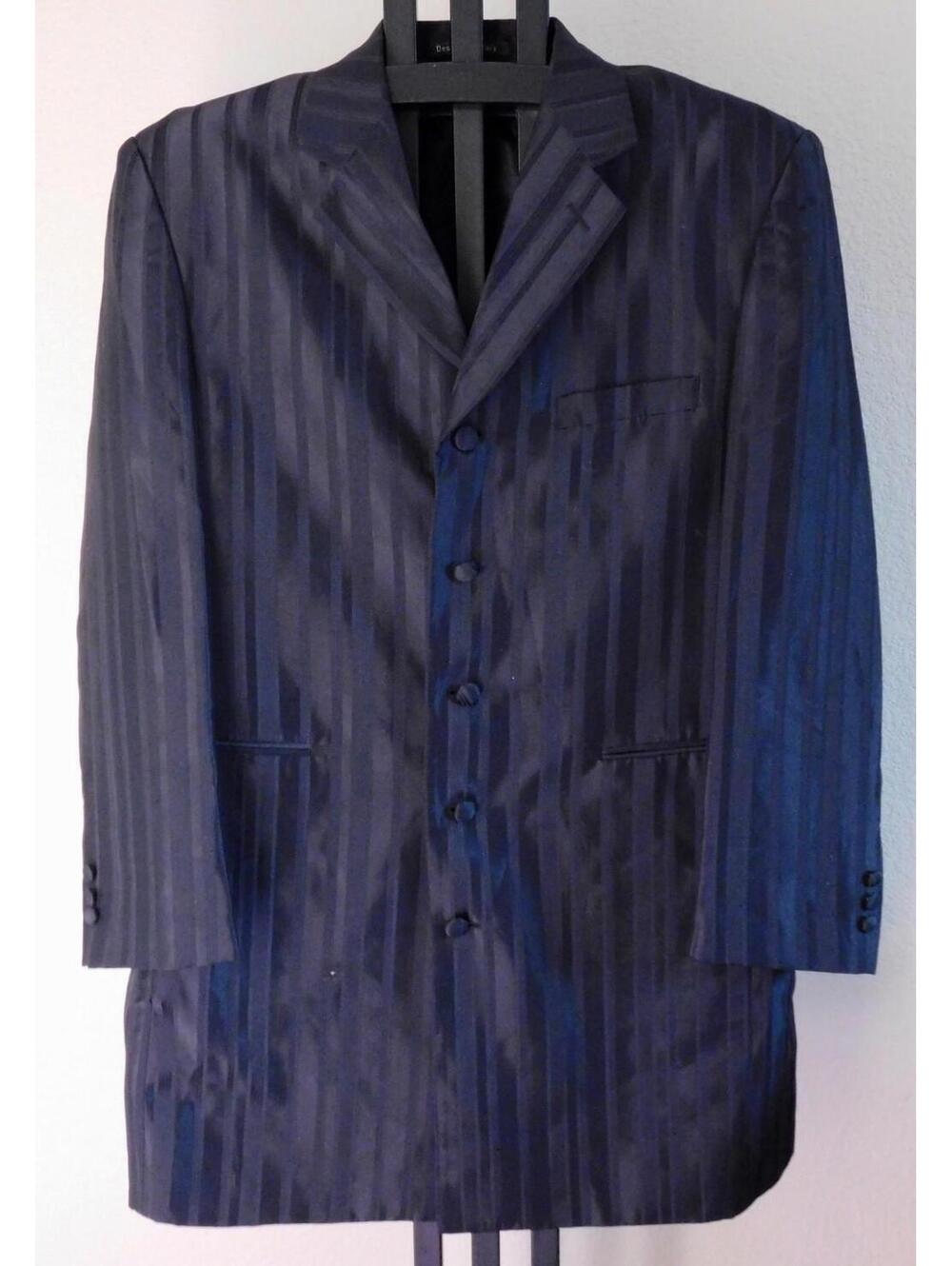 Alberto Celini Mens Zoot Suit Jacket 44R Black Tonal Stripe Long Coat Italy